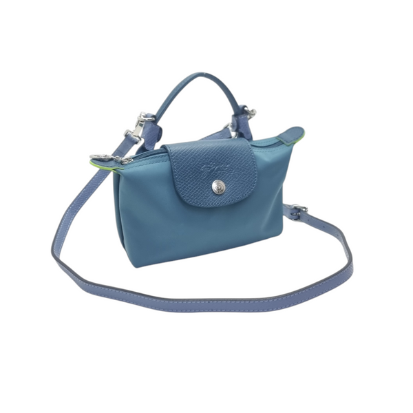 Longchamp Le Pliage Green Recycled Canvas Pouch With Handle Shw (Blue)