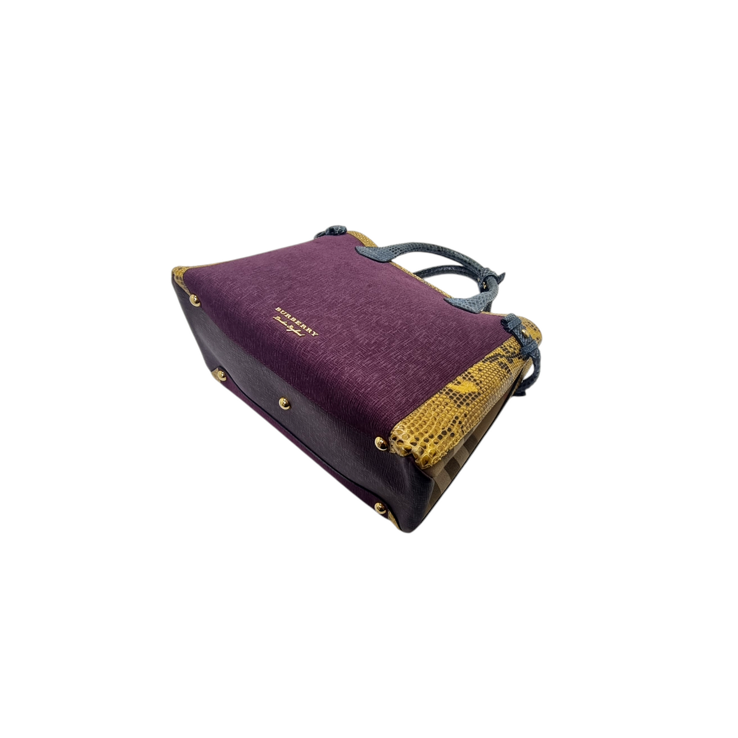 Burberry Python Grainy Leather Hse Chk Banner ElderberryTote Ghw (Mahogany/Purple/Yellow/Blue)