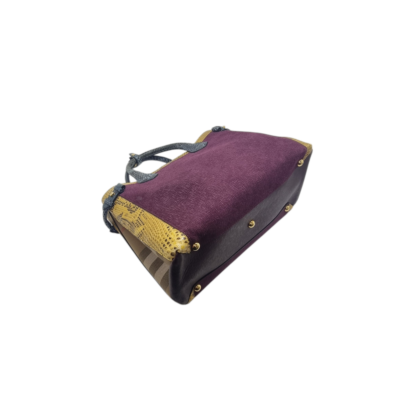 Burberry Python Grainy Leather Hse Chk Banner ElderberryTote Ghw (Mahogany/Purple/Yellow/Blue)