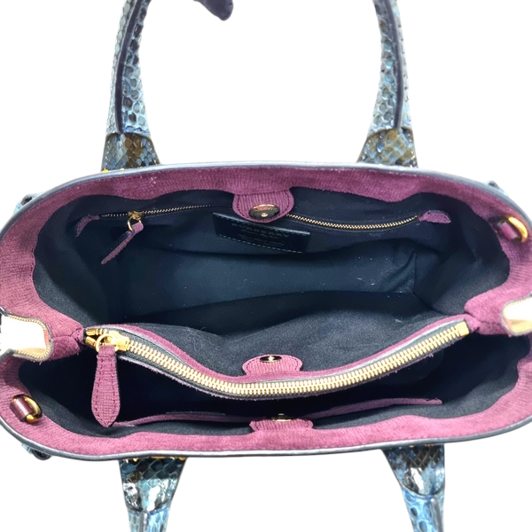 Burberry Python Grainy Leather Hse Chk Banner ElderberryTote Ghw (Mahogany/Purple/Yellow/Blue)
