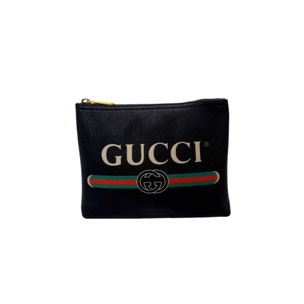 Gucci Print Leather Pouch Ghw (Black)