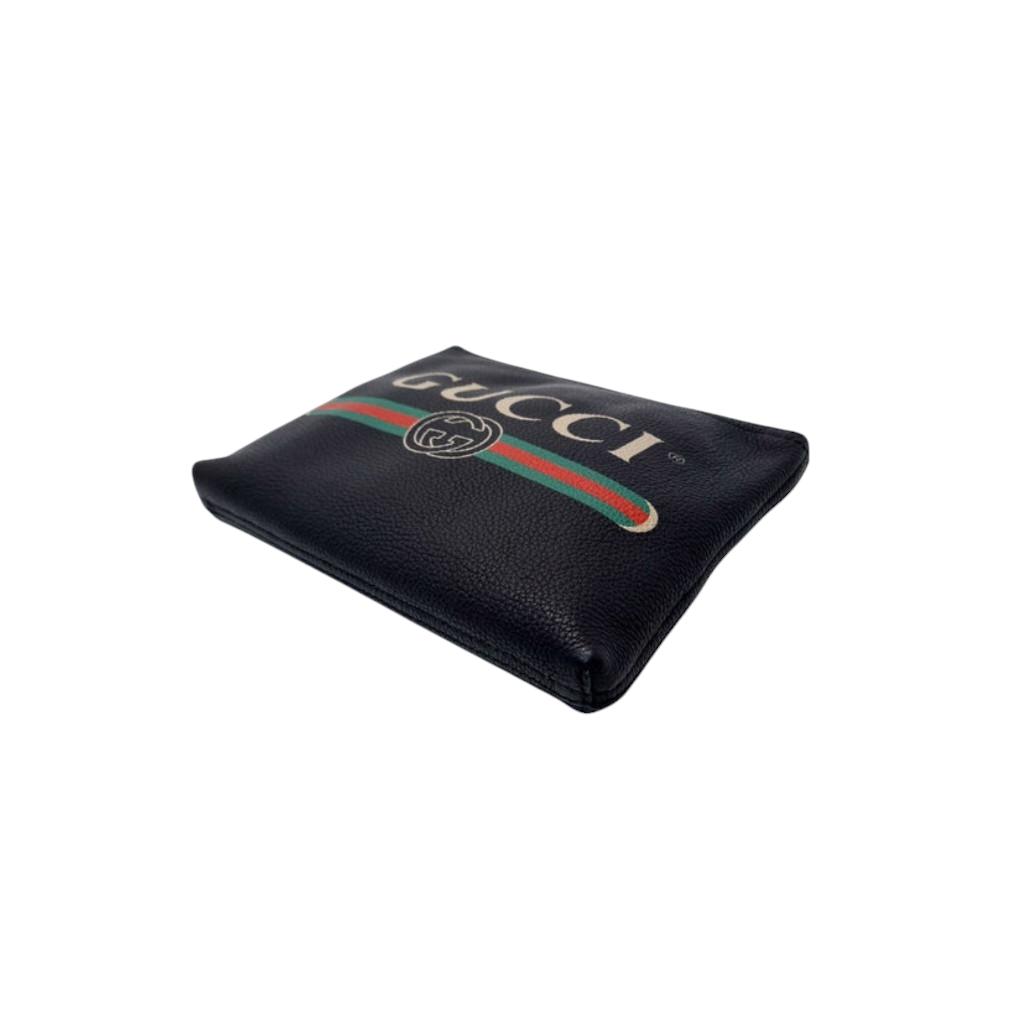 Gucci Print Leather Pouch Ghw (Black)