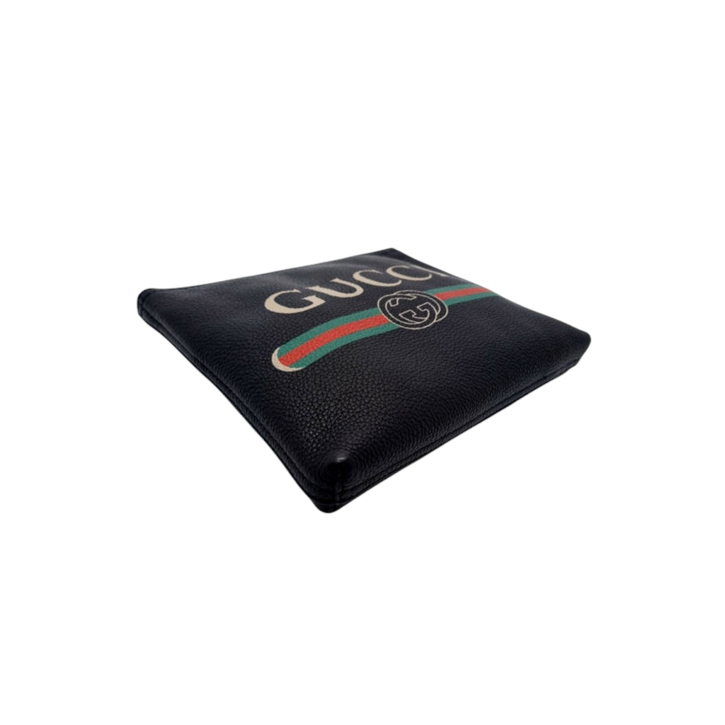 Gucci Print Leather Pouch Ghw (Black)
