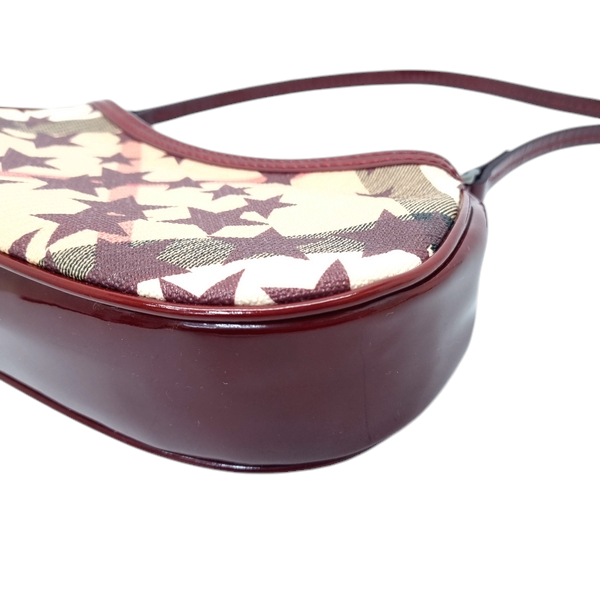 Burberry Pochette Nova Stars Mini Canvas Patent Leather Gunmetal Hw (Berry Red)