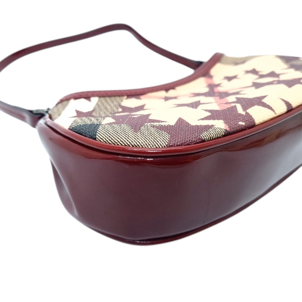 Burberry Pochette Nova Stars Mini Canvas Patent Leather Gunmetal Hw (Berry Red)