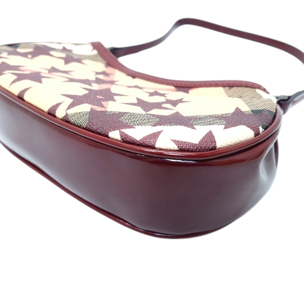 Burberry Pochette Nova Stars Mini Canvas Patent Leather Gunmetal Hw (Berry Red)