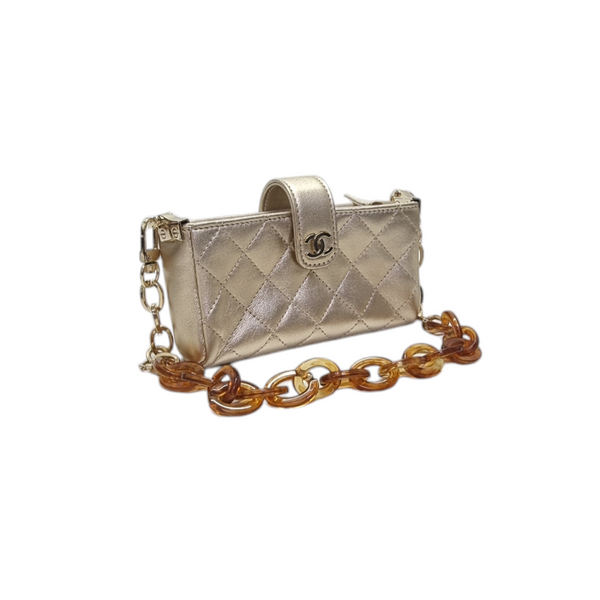 Chanel Mini Phone Pouch Calfskin Ghw (Metallic Gold)