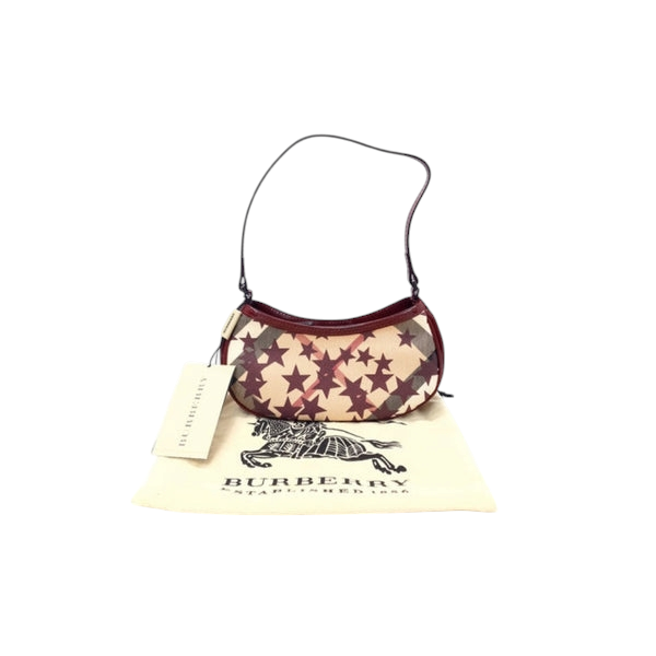 Burberry Pochette Nova Stars Mini Canvas Patent Leather Gunmetal Hw (Berry Red)