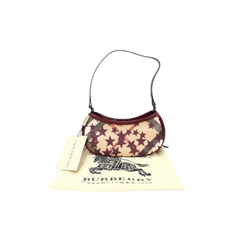 Burberry Pochette Nova Stars Mini Canvas Patent Leather Gunmetal (Burgundy/Beige)