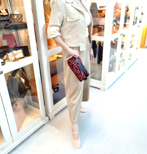 Longchamp Pouch LGP Polyamide Canvas Leather Trim (Red/Black)