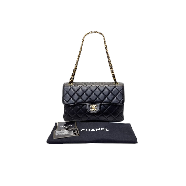 "RARE" Chanel Vintage Classic Double Sided Flap Medium Lambskin Ghw (Black)