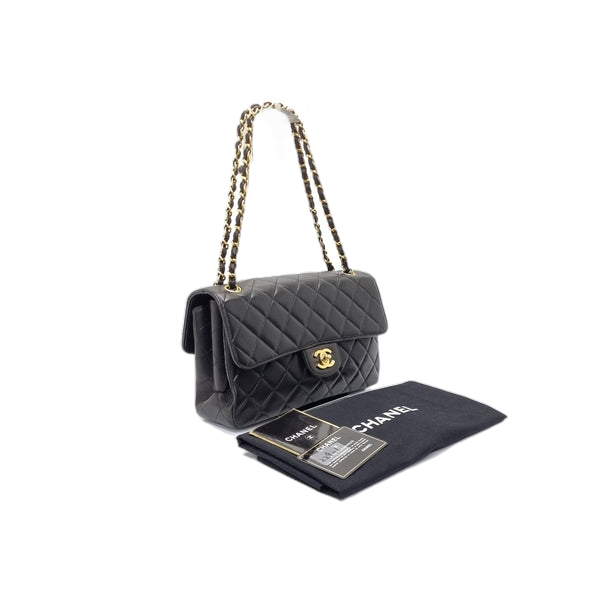 "RARE" Chanel Vintage Classic Double Sided Flap Medium Lambskin Ghw (Black)