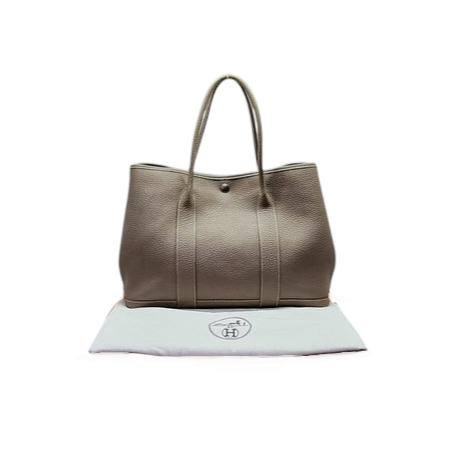 Hermes Garden Party 36 Negonda Pebbled Leather Palladium Coated Hw (Etoupe)