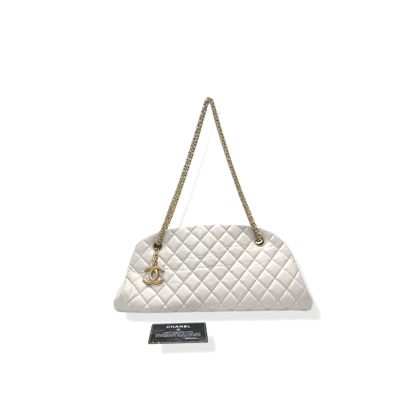Chanel Mademoiselle Medium Bowling Calf Leather Bag Ghw (White)