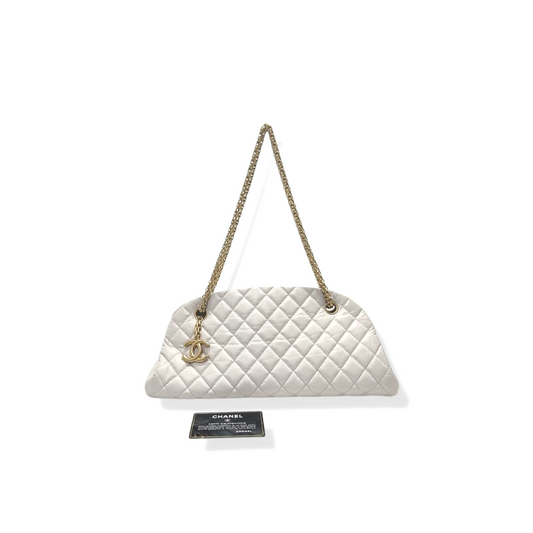 Chanel Mademoiselle Medium Bowling Calf Leather Bag Ghw (White)