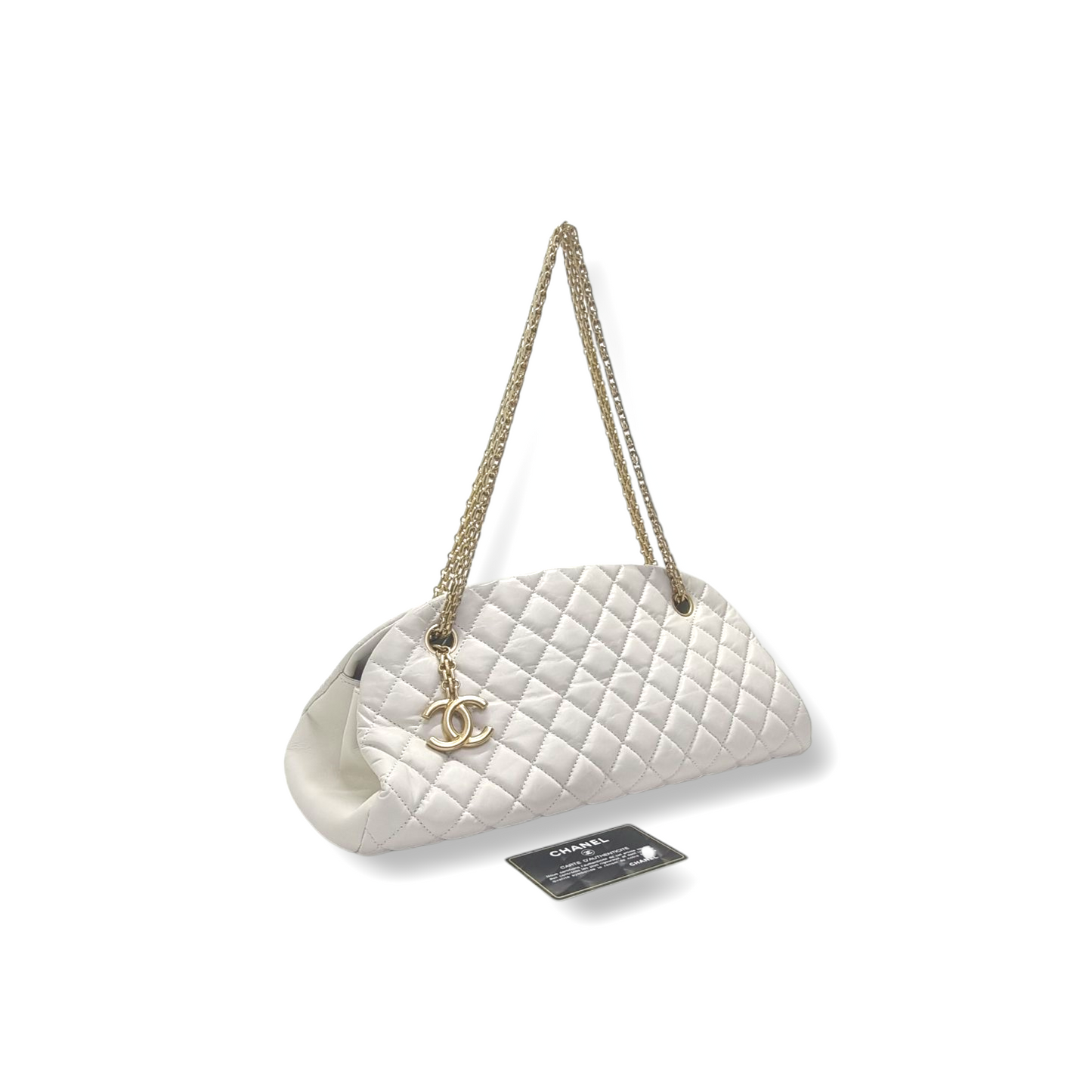 Chanel Mademoiselle Medium Bowling Calf Leather Bag Ghw (White)