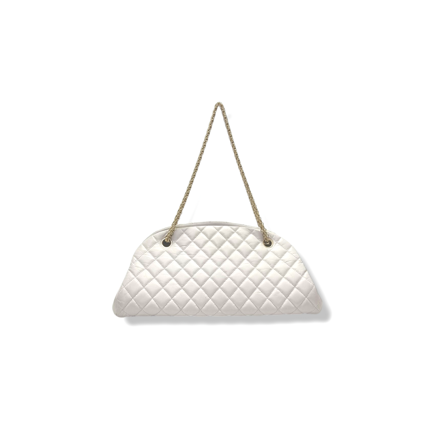 Chanel Mademoiselle Medium Bowling Calf Leather Bag Ghw (White)