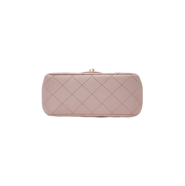 Chanel Mini Flap With Camellia Adjustable Crush Ball Chain Lambskin Ghw (Rose Clair)