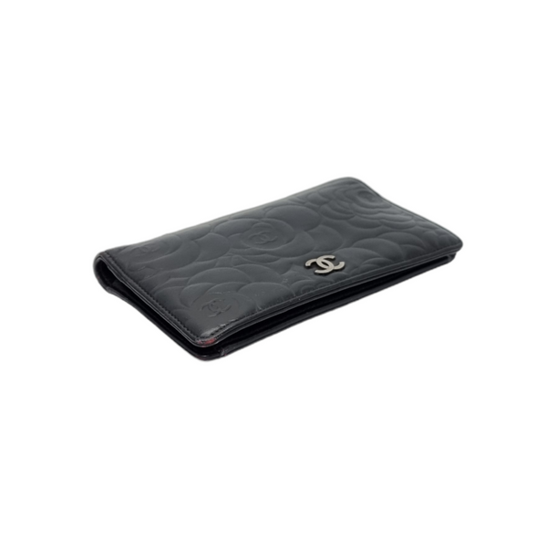 Chanel Wallet Camellia Bifold Flap Lambskin Shw (Black)