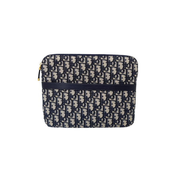 Christian Dior Zip Pouch Dior Oblique Jacquard Ghw (Blue)