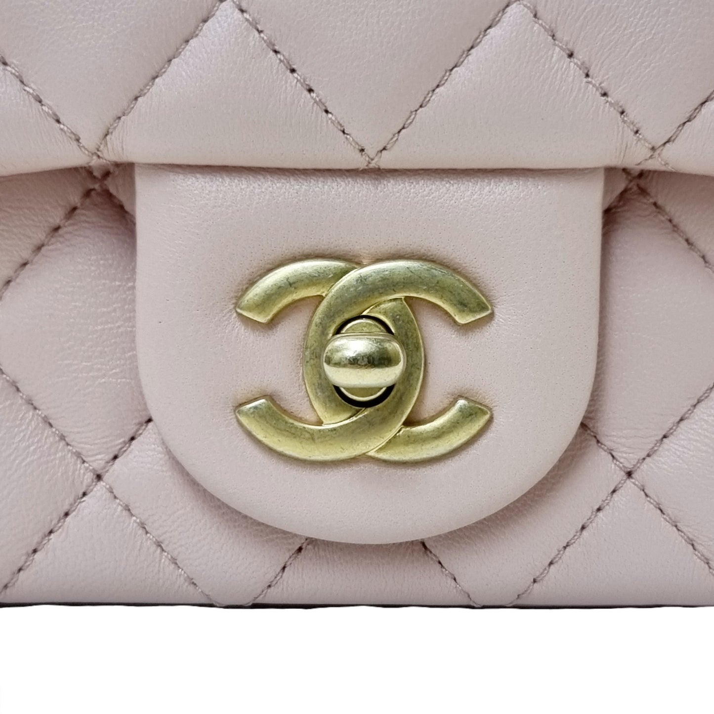 Chanel Classic Mini Flap With Camellia Adjustable Crush Ball Chain Lambskin Ghw (Rose Clair)