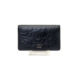 Chanel Wallet Camellia Bifold Flap Lambskin Shw (Black)