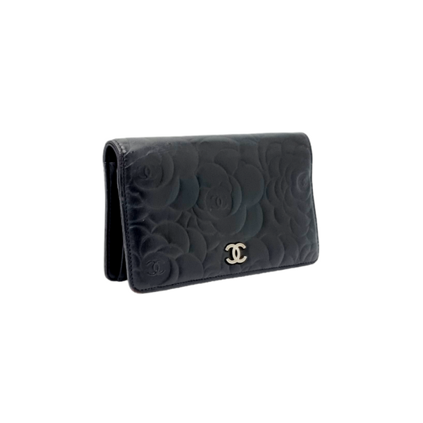 Chanel Wallet Camellia Bifold Flap Lambskin Shw (Black)