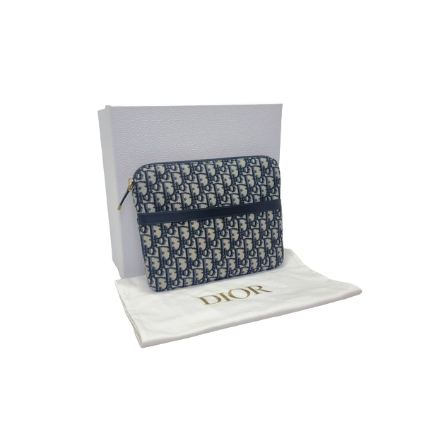 Christian Dior Zip Pouch Dior Oblique Jacquard Ghw (Blue)