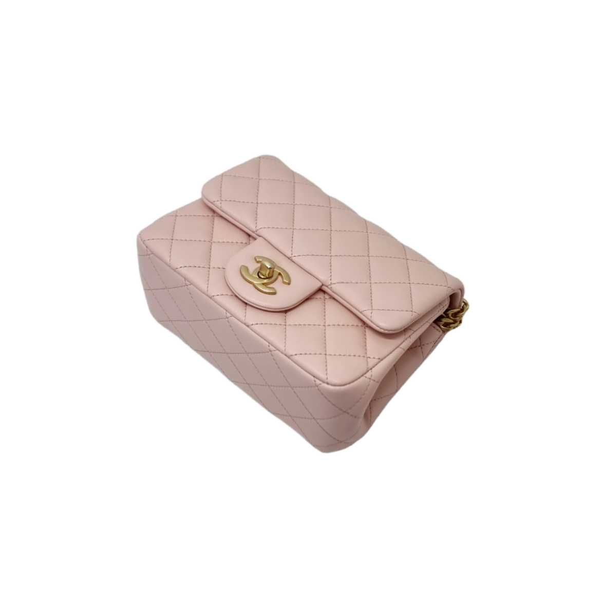Chanel Classic Mini Flap With Camellia Adjustable Crush Ball Chain Lambskin Ghw (Rose Clair)