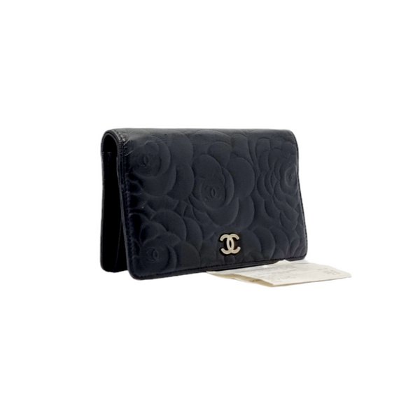 Chanel Wallet Camellia Bifold Flap Lambskin Shw (Black)