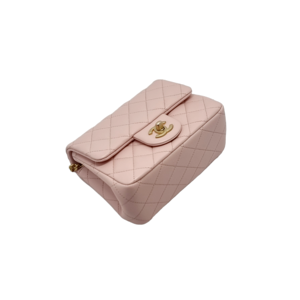Chanel Classic Mini Flap With Camellia Adjustable Crush Ball Chain Lambskin Ghw (Rose Clair)
