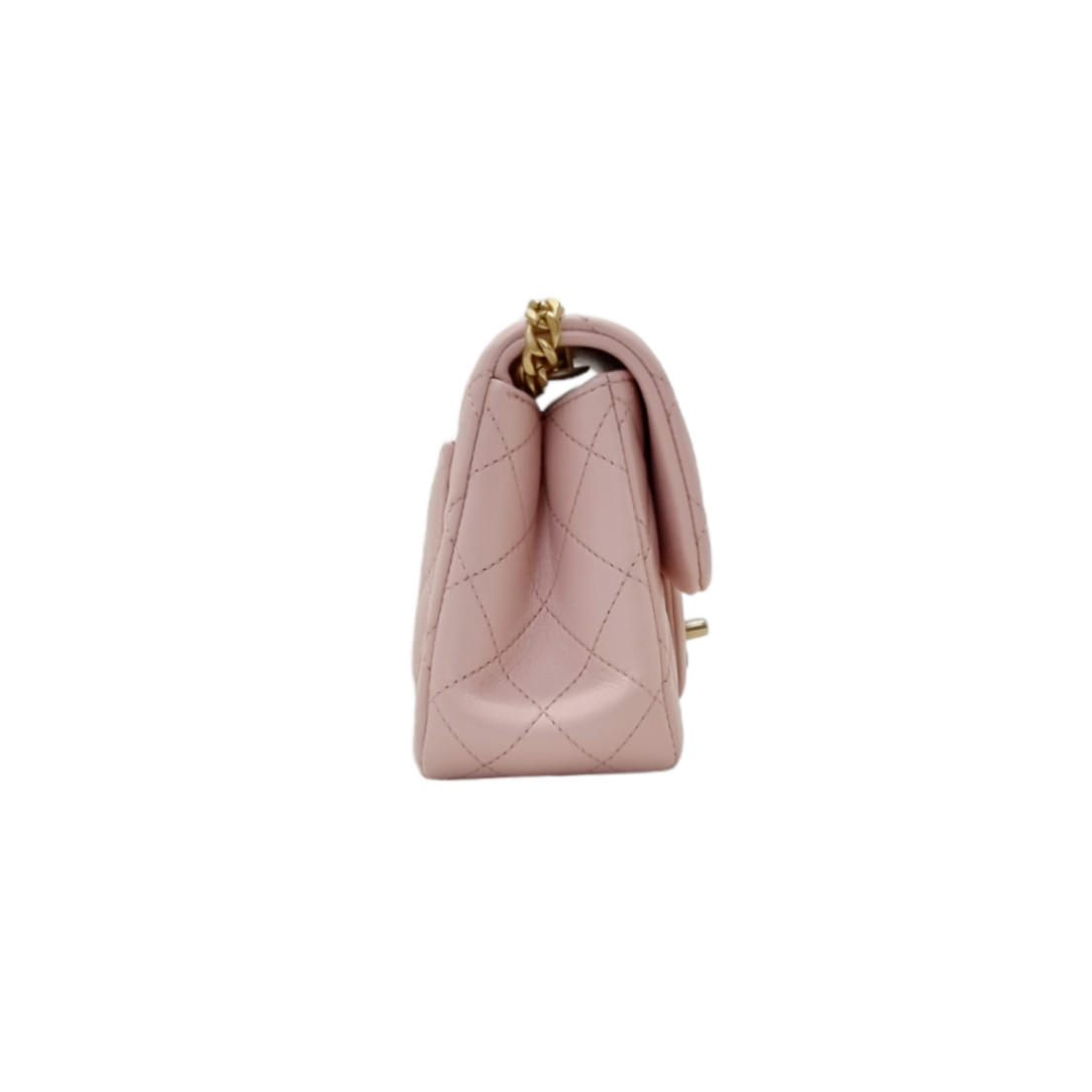 Chanel Classic Mini Flap With Camellia Adjustable Crush Ball Chain Lambskin Ghw (Rose Clair)