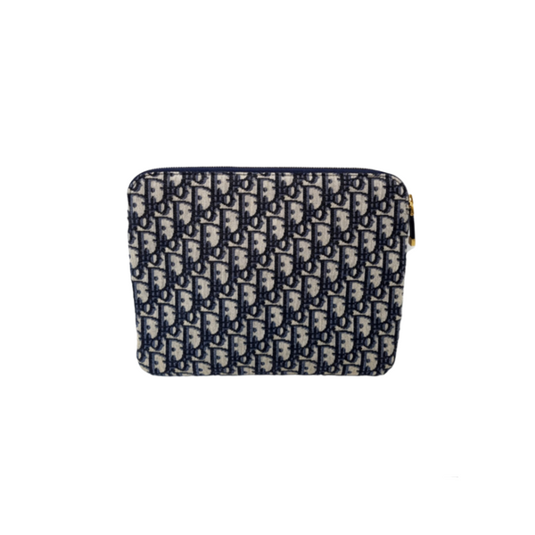 Christian Dior Zip Pouch Dior Oblique Jacquard Ghw (Blue)