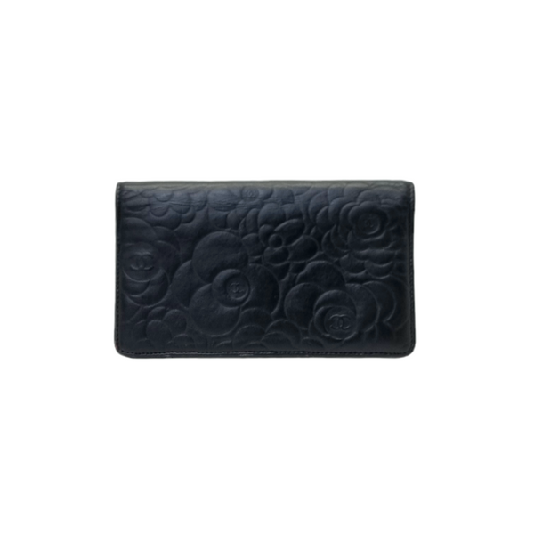 Chanel Wallet Camellia Bifold Flap Lambskin Shw (Black)