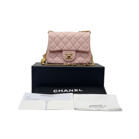 Chanel Mini Flap With Camellia Adjustable Crush Ball Chain Lambskin Ghw (Rose Clair)