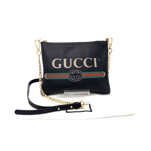 Gucci Print Leather Pouch Ghw (Black)