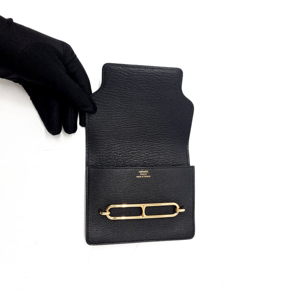 Hermes Roulis Slim Wallet Mysore Goatskin Permabrass Plated Hardware (Black)