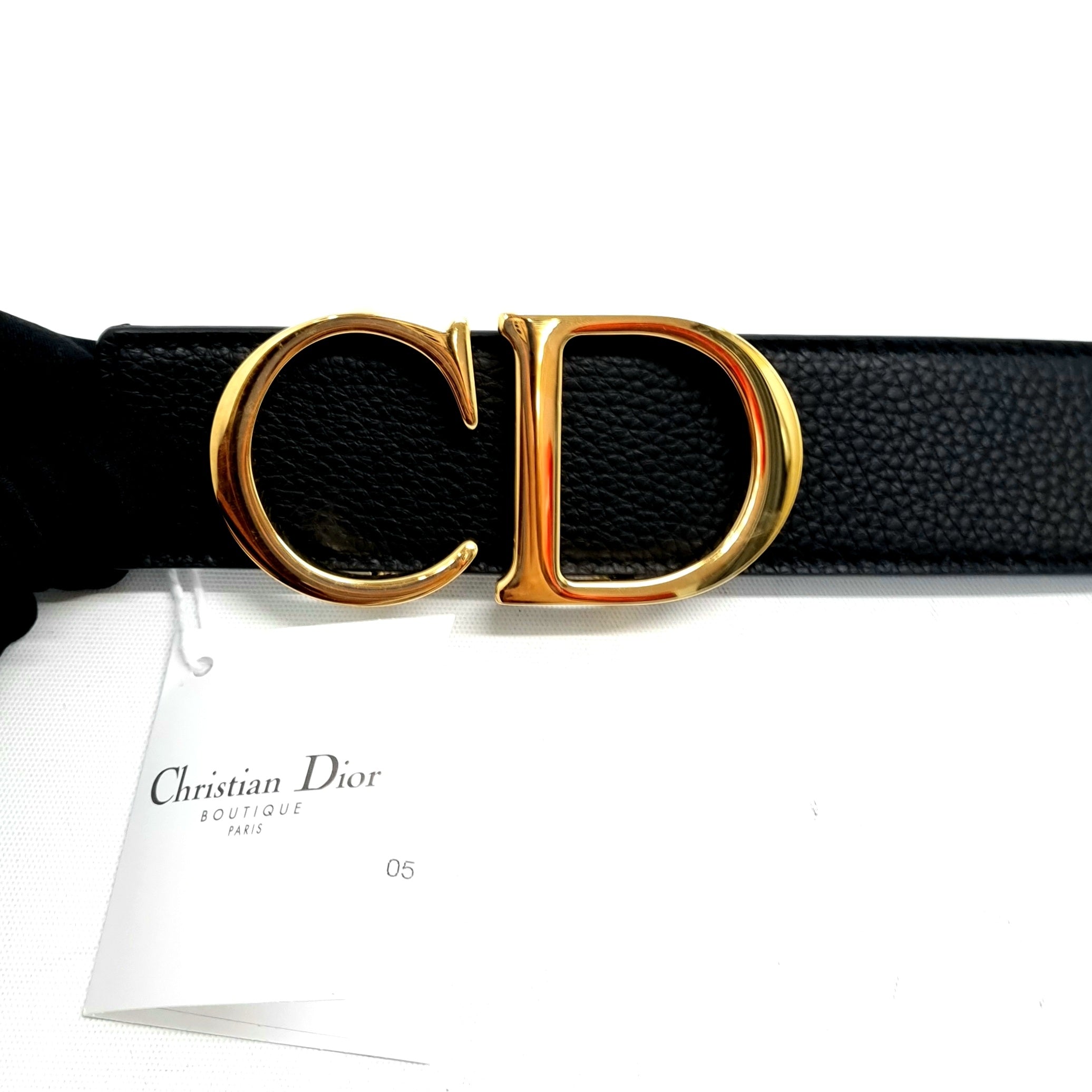 Christian Dior Men Reversible Grained Calfskin Leather Belt Ghw