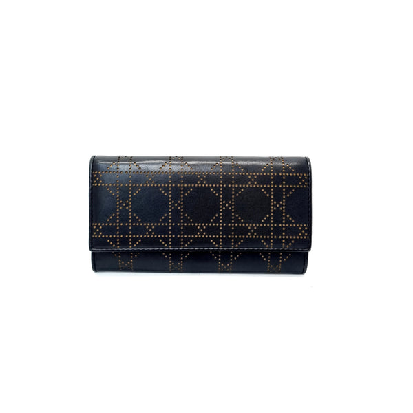 Christian Dior Cannage Perforated Wallet Long Shw (Black)