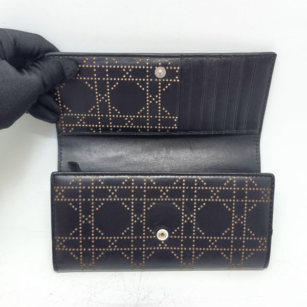 Christian Dior Cannage Perforated Wallet Long Shw (Black)