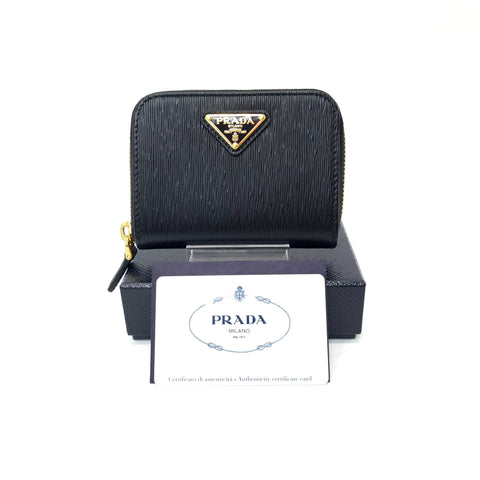 Prada 1MM268 Compact Vitello Move Zippy Wallet Ghw (Black)