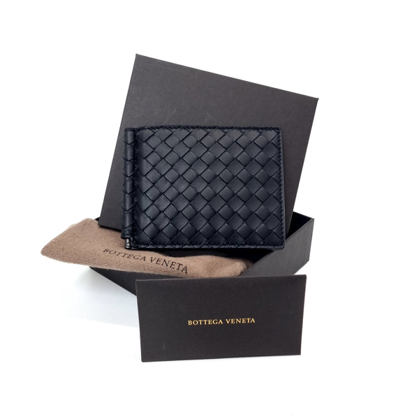 (New) Bottega Veneta Wallet Clip Intrecciato Leather (Black)