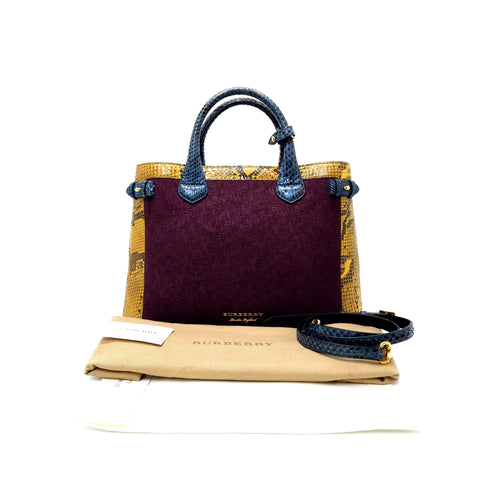 Burberry Python Grainy Leather House Check Banner ElderberryTote Ghw (Mahogany/Purple/Yellow/Blue)