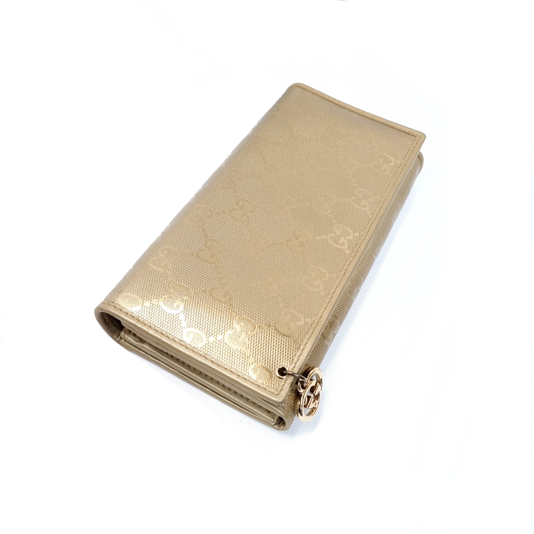 Gucci GG Imprime Canvas Wallet On Chain Ghw (Metallic Gold