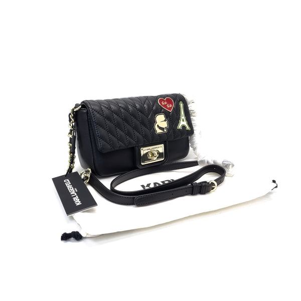 Karl Lagerfeld Agyness Faux Leather Crossbody Bag Shw (Black)