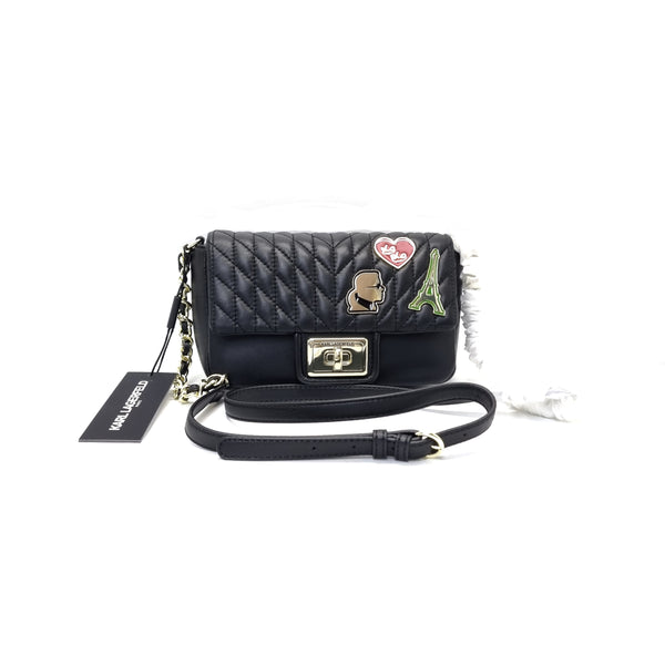 Karl Lagerfeld Agyness Faux Leather Crossbody Bag Shw (Black)