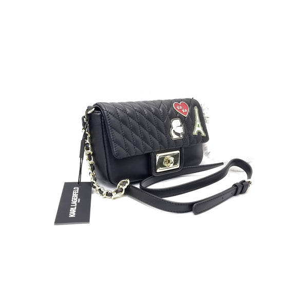 Karl Lagerfeld Agyness Faux Leather Crossbody Bag Shw (Black)