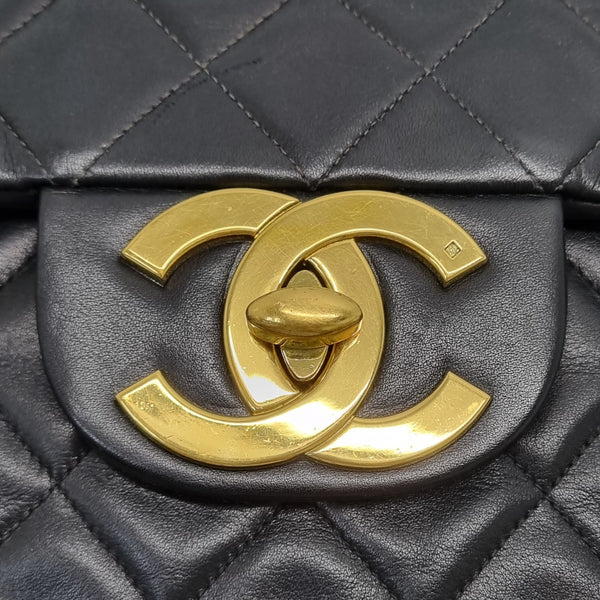 Chanel Vintage Maxi Single Flap Lambskin Ghw (Black)