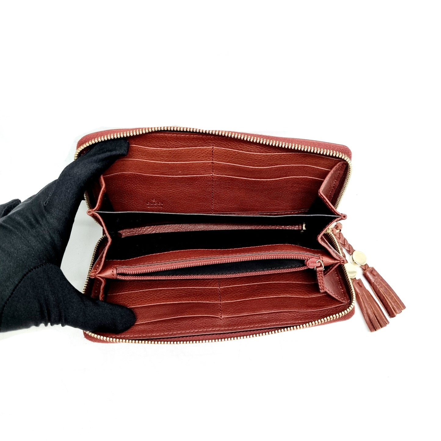 Gucci Zip Around Tassle Leather Wallet Ghw (Brown)