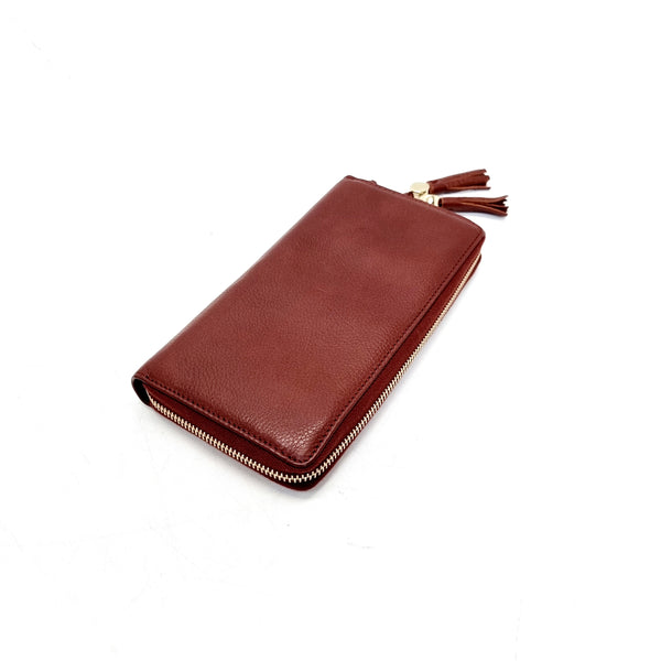Gucci Zip Around Tassle Leather Wallet Ghw (Brown)